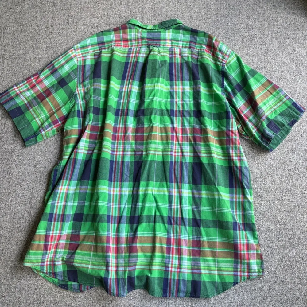 Ralph Lauren Shirt Mens 3XLT Green Madras Plaid RL Untucked Fit Short Sleeve